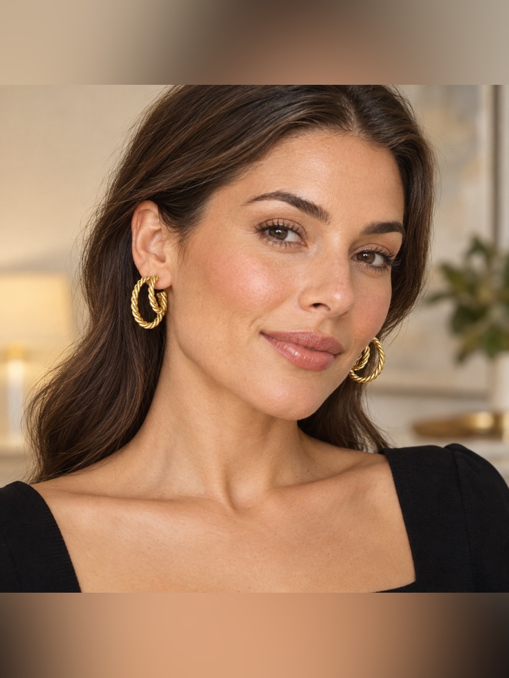 Rachel Zoe Rendor Victoria Gold Double Twisted Hoop Earrings NWT